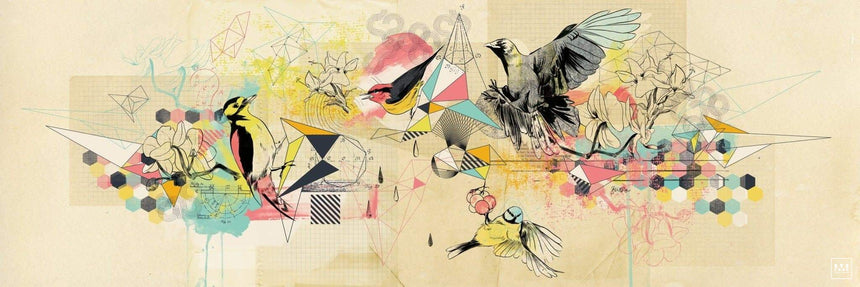 Birds Logic - Éditions Limitées - 180x60cm, Animaux, Dibond®, Illustration,