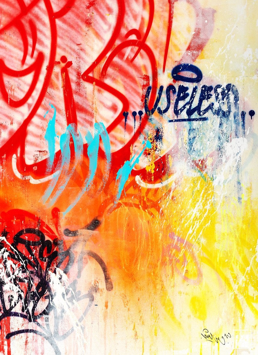 Useless - Éditions Limitées - 165x120cm, Abstrait, Dibond®, Graffiti, Jaune